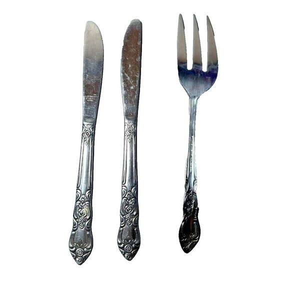 Lustreware Stainless Steel Flatware Vintage Rose Pattern Lg Fork 2 Butter Cutter - Picture 6 of 15